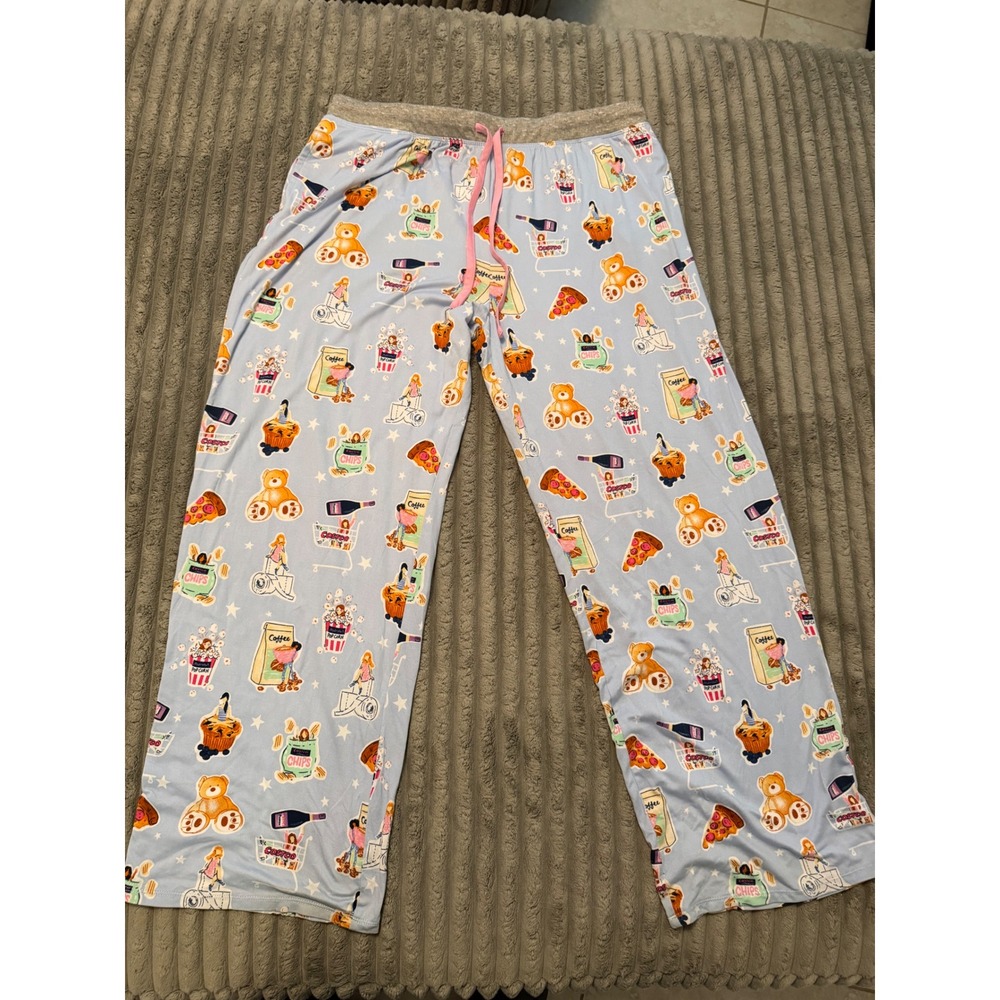 Jane and Bleecker Blue Teddy Bear Pizza Novelty Print Pajama Pants Womens Large